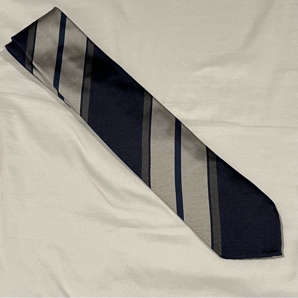 BRUNATI COMO 3-Fold Regimental Repp Silk Tie - Blue / Light Grey / Grey / Petrol